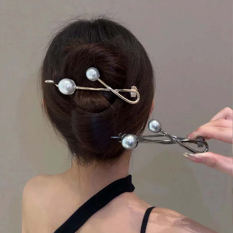 VANIKA New Simplicity Metal Pearl Hair Clips Hairpins Frog Buckle Ponytail Clip Elegant lady\'s hair clip summer accessories