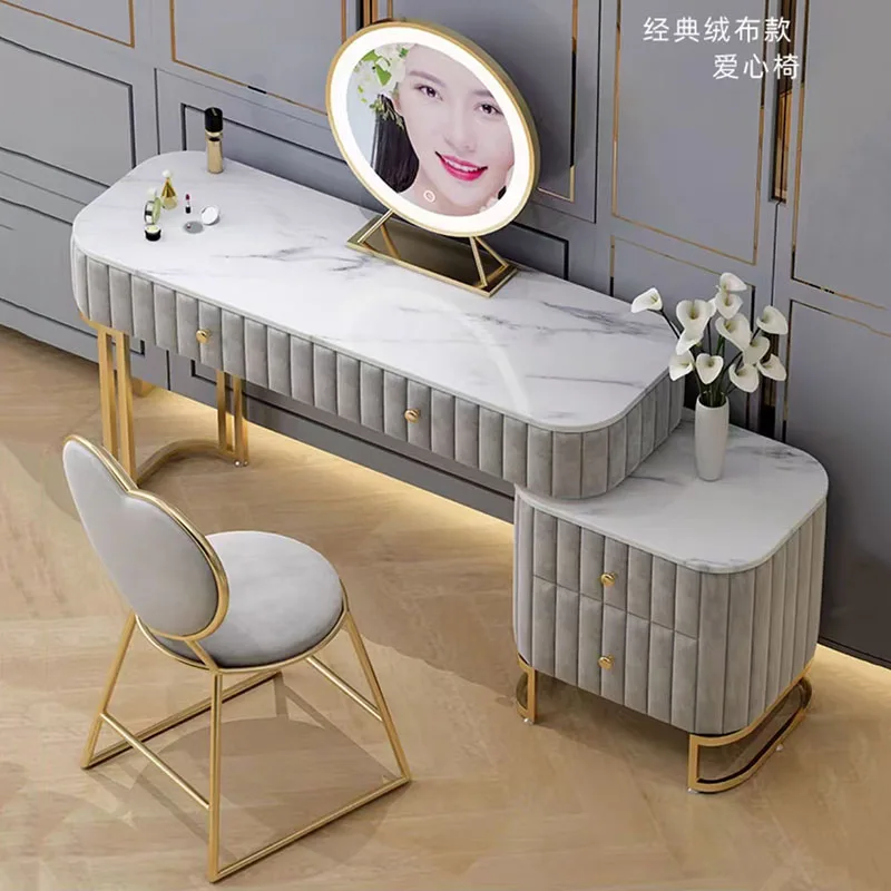 Girls Dressing Table Led Drawer Luxury Nordic Vanity Tables Makeup Chair Bedroom Coiffeuse Avec Miroir Et Tabouret Furnitures