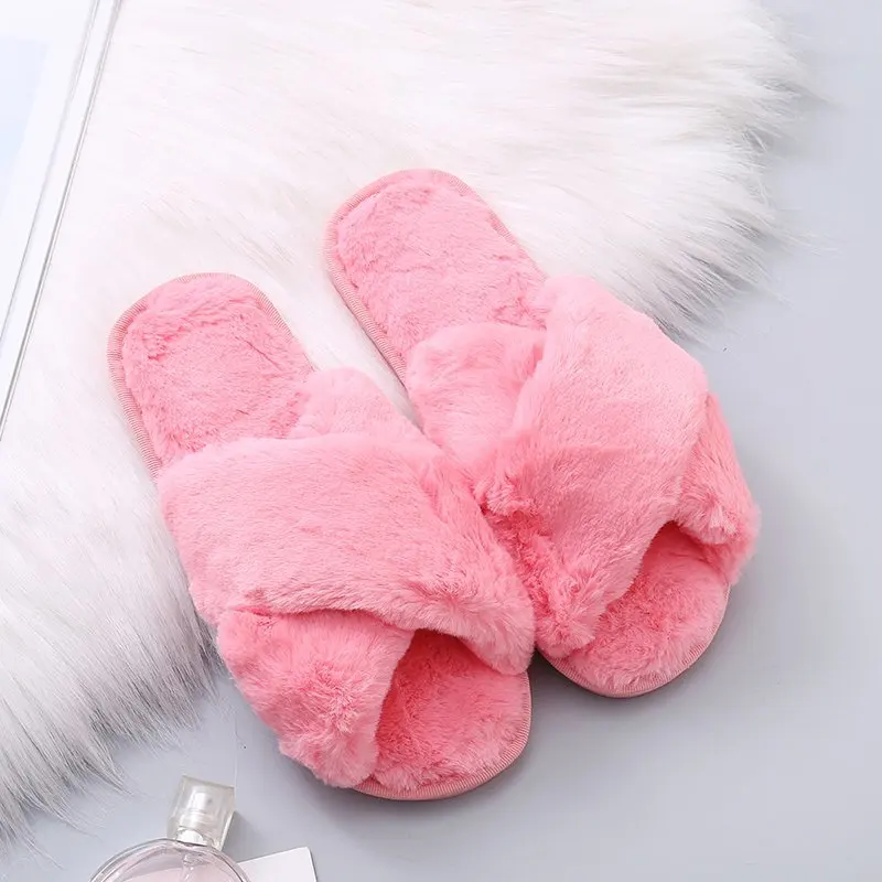 Women Solid Color Coral Fleece Slippers Soft Non-disposable Home Hospitality Slippers Party Gifts Wedding Guests Slippers