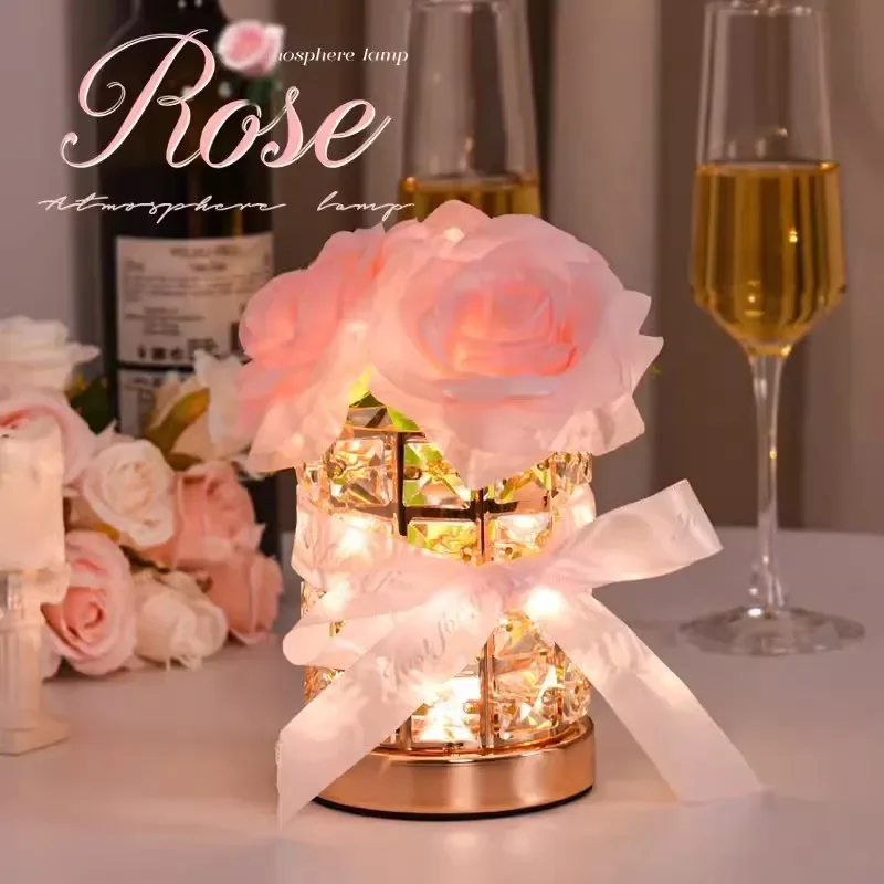 

Romantic Rose Crystal Lamp LED Night Light USB Rechargeable Dimmable Flower Room Decor Britoday Gifts Rose Light