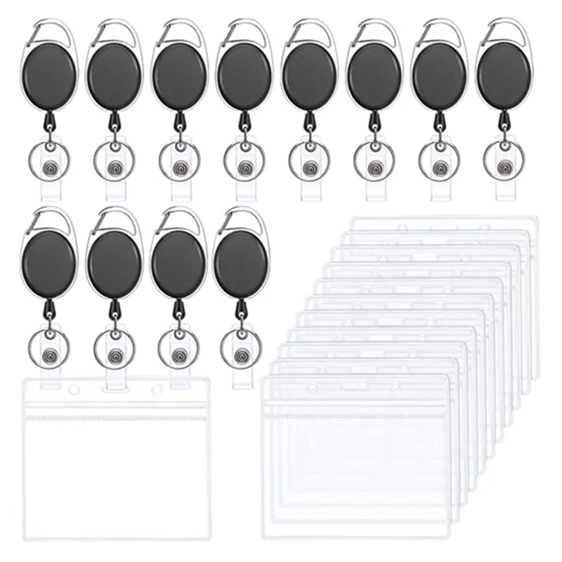 ID Badge Holder with Clip Badge Reels Retractable Heavy Duty Clear Id Card Holder Retractable Vertical Lanyard Id Holder