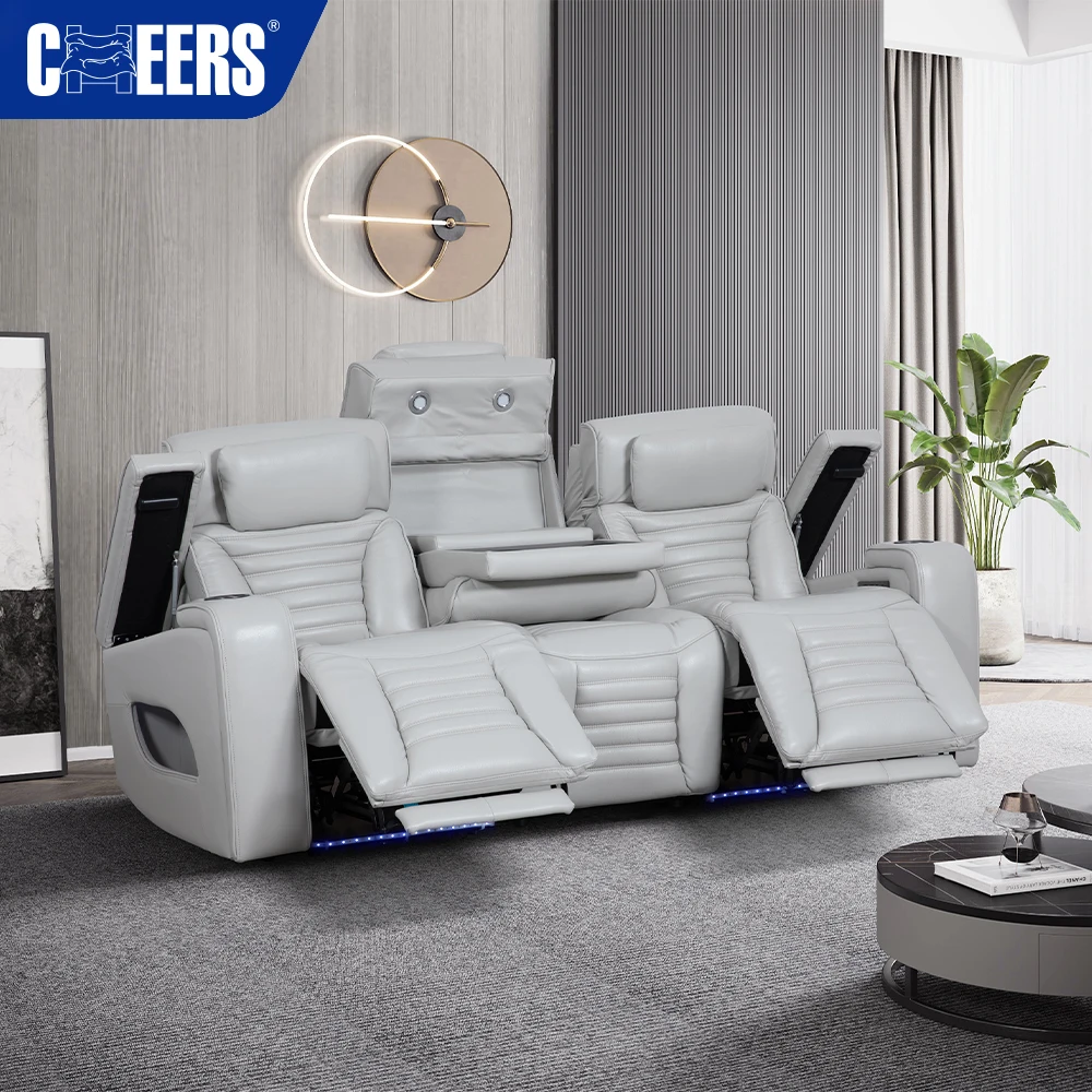 Multifunction Luxury Genuine Leather Electric Reclining Sofa Set Living Room Furniture With Storage