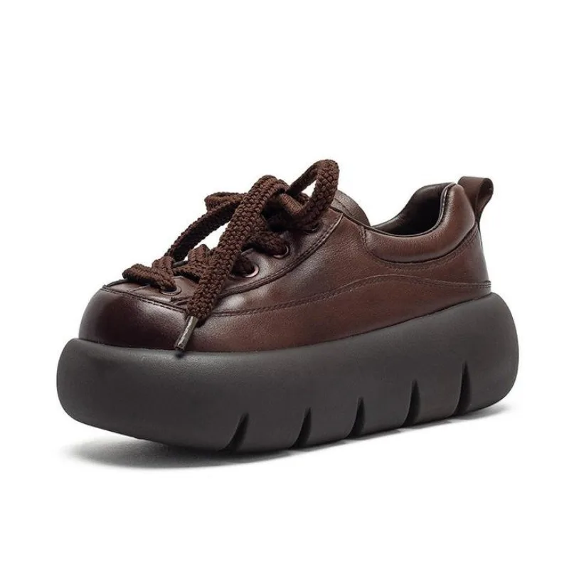 

Новые женские туфли на высоком каблуке из натуральной коровьей кожи, весна-осень 2026, удобные, в стиле ретро, повседневные, офисные, на шнуровке