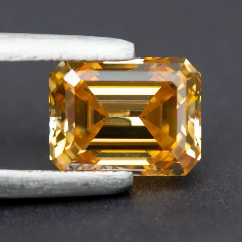 

Emerald Cut Champagne Color Moissanite Diamond Lab Grown Gemstone Charms Jewelry Rings Earrings Making with Certificate