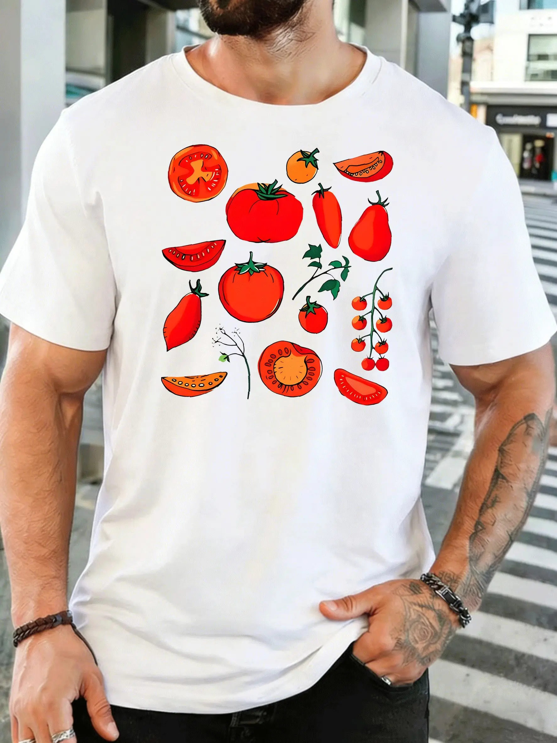 Men Short Sleeve T Shirt Tomato Graphic Tee Fresh Vegetable Art Print Tops Summer Soft Cotton Casual Street Wear For Adult Male