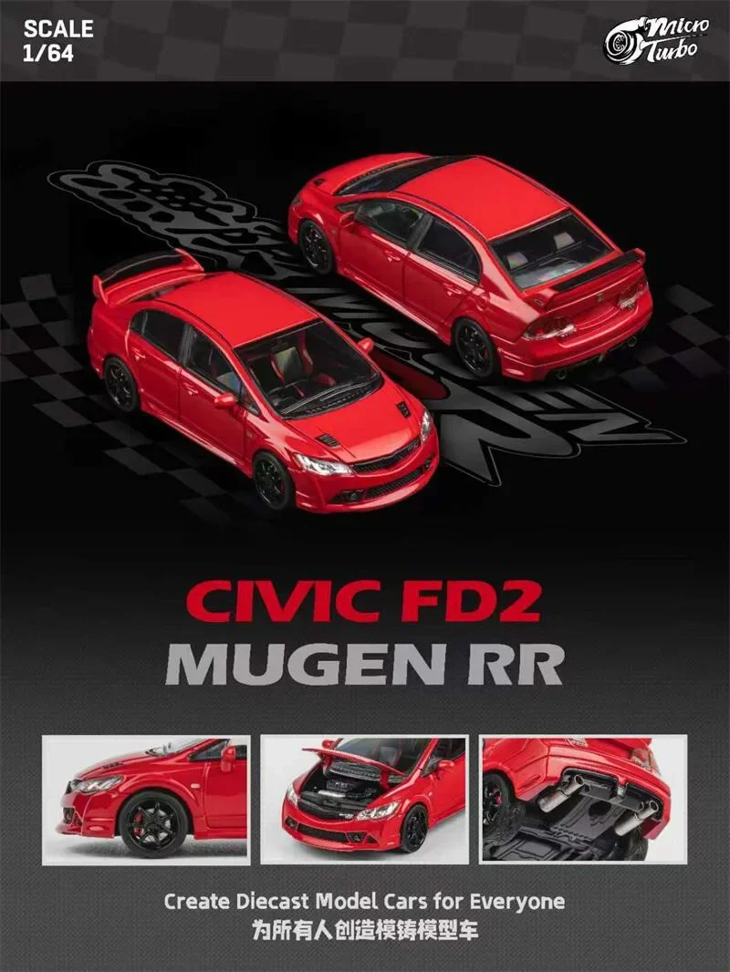 

Micro Turbo MT 1:64 Mugen FD2 RR Red Opening Hood with Detailed Engine Diecast Model Car
