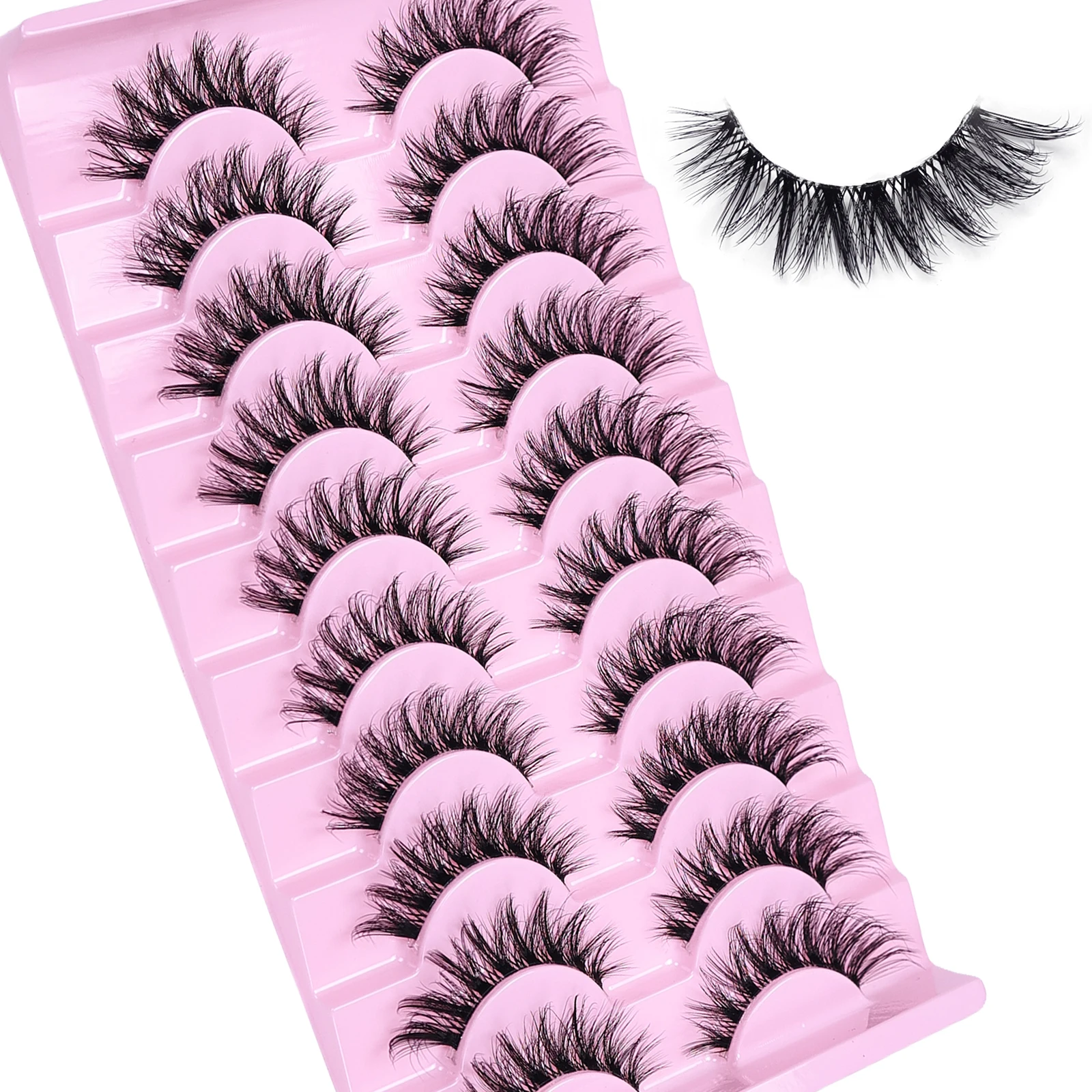 10 أزواج من الرموش الرقيقة الطبيعية D حليقة ثلاثية الأبعاد حجم الرموش الصناعية شرائط رموش شفافة