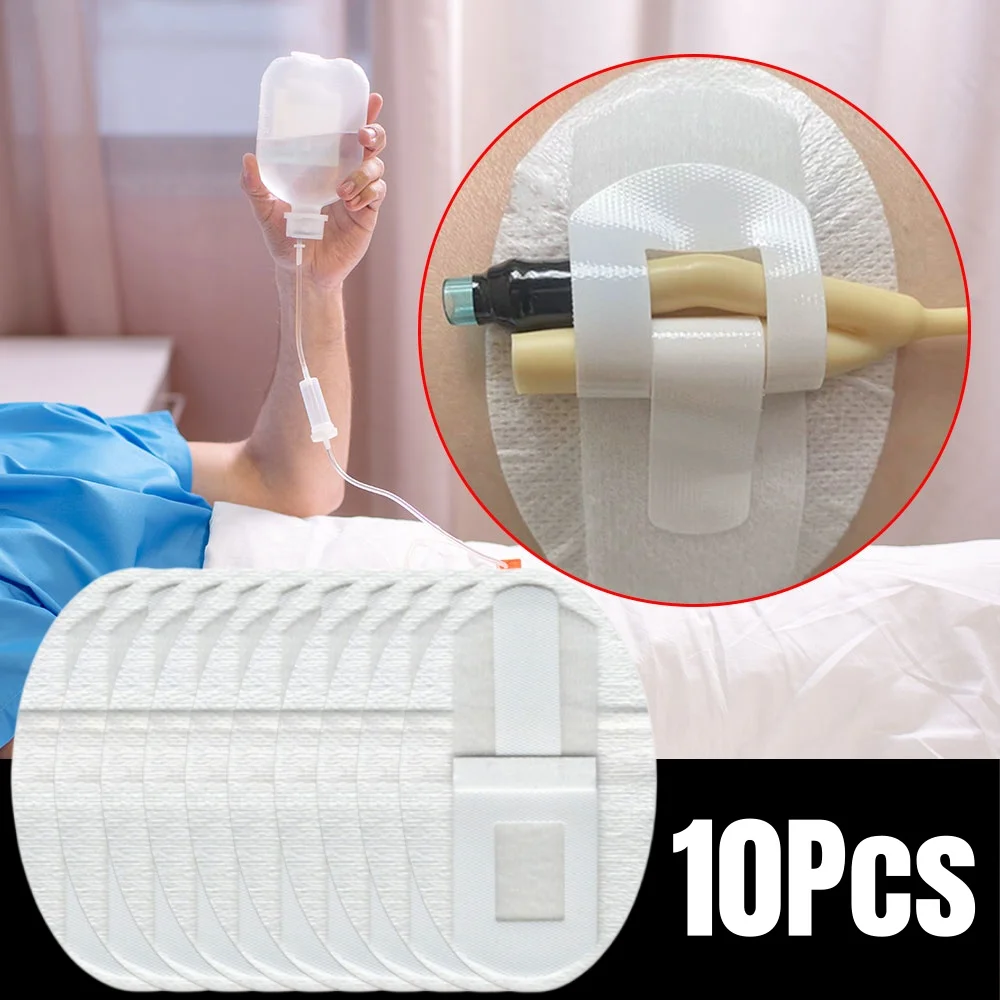 10Pcs Medicial Catheter Tube Holder Fixed Stickers Leg Drainage Tube Urinary Catheter Stabilization Device Fixing Band Adhesive