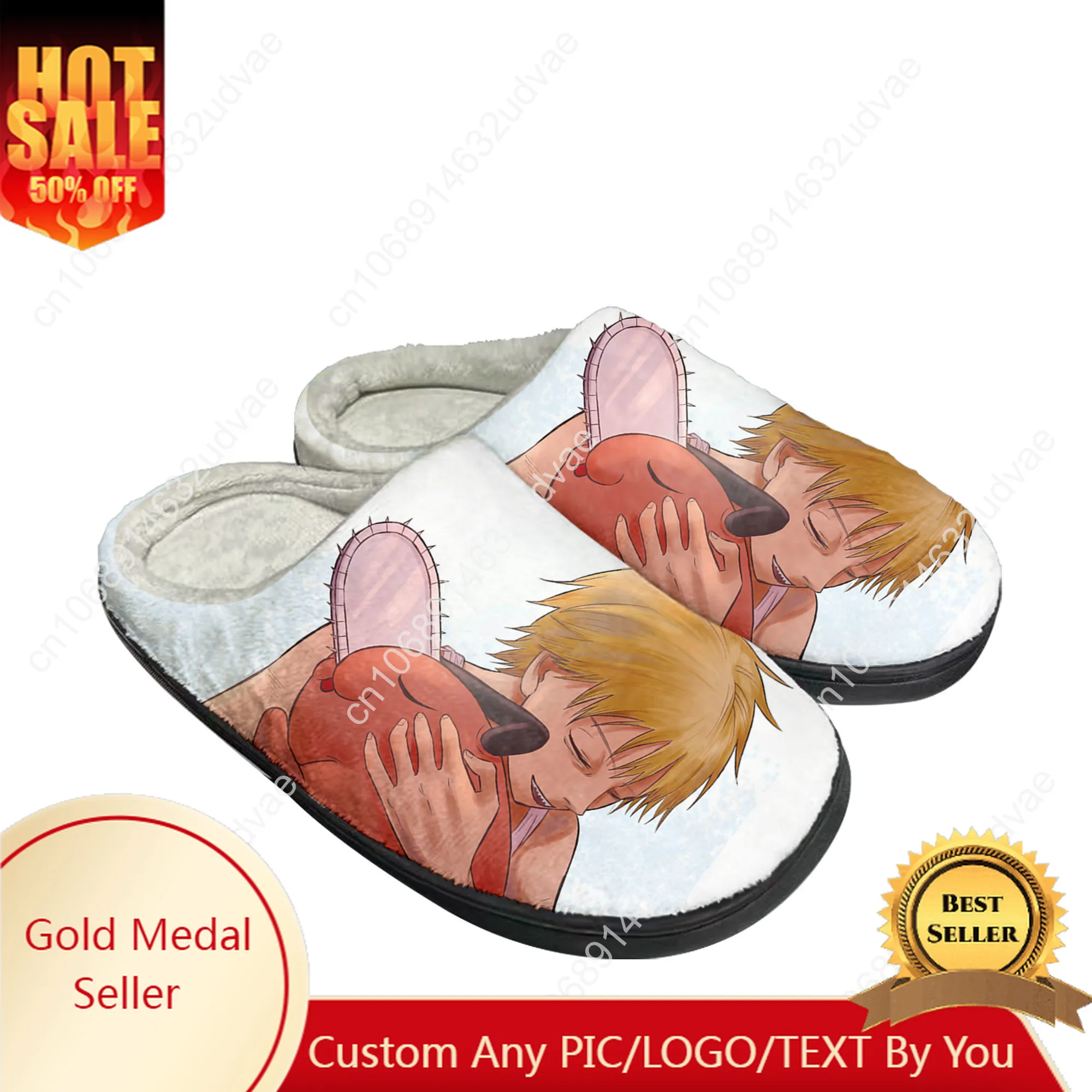 

C-Chainsaw Man Cotton Slippers Men Women Plush Bedroom Casual Keep Warm Home Bedroom Shoes Thermal Slipper Customized Shoe