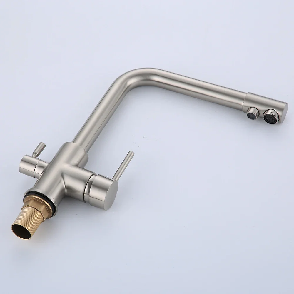 Filter Kitchen Faucet Drinking Water Kitchen Tap Deck Mounted Dual Handles 3-Way Hot Cold Water Mixer