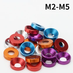 10-5pcs M2 M2.5M3 M4 M5 Aluminum Washer Anodized Countersunk Head Bolt Washers Gasket Concave Conical Decorative Flat Head Screw