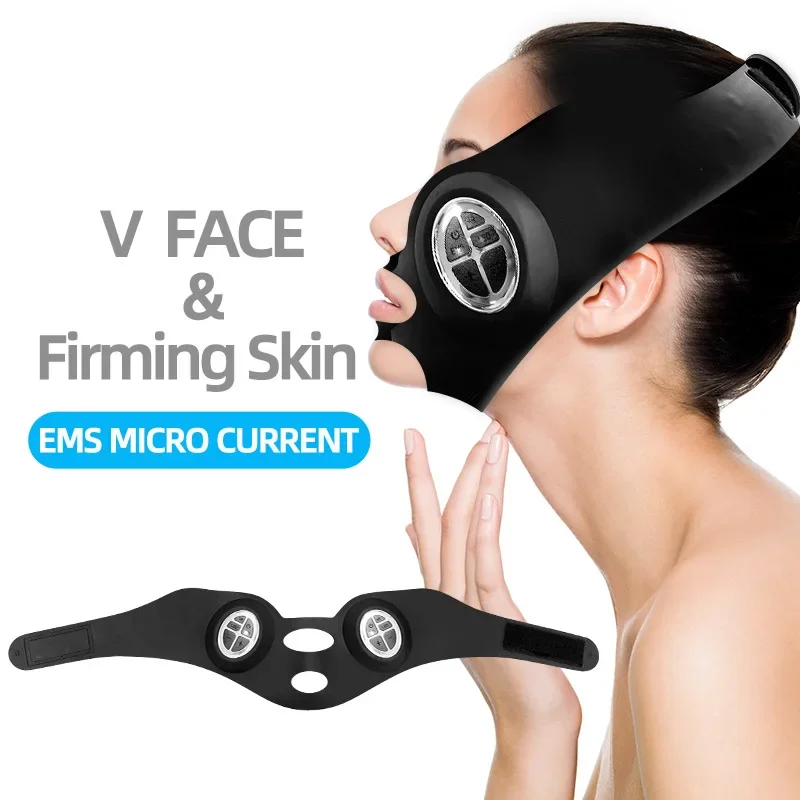 EMS Microcurrent Face V Shape Lifting Bandage Facial Slimming Massager Double Chin Remover LED Light Therapy Cheek Lift Up Belt