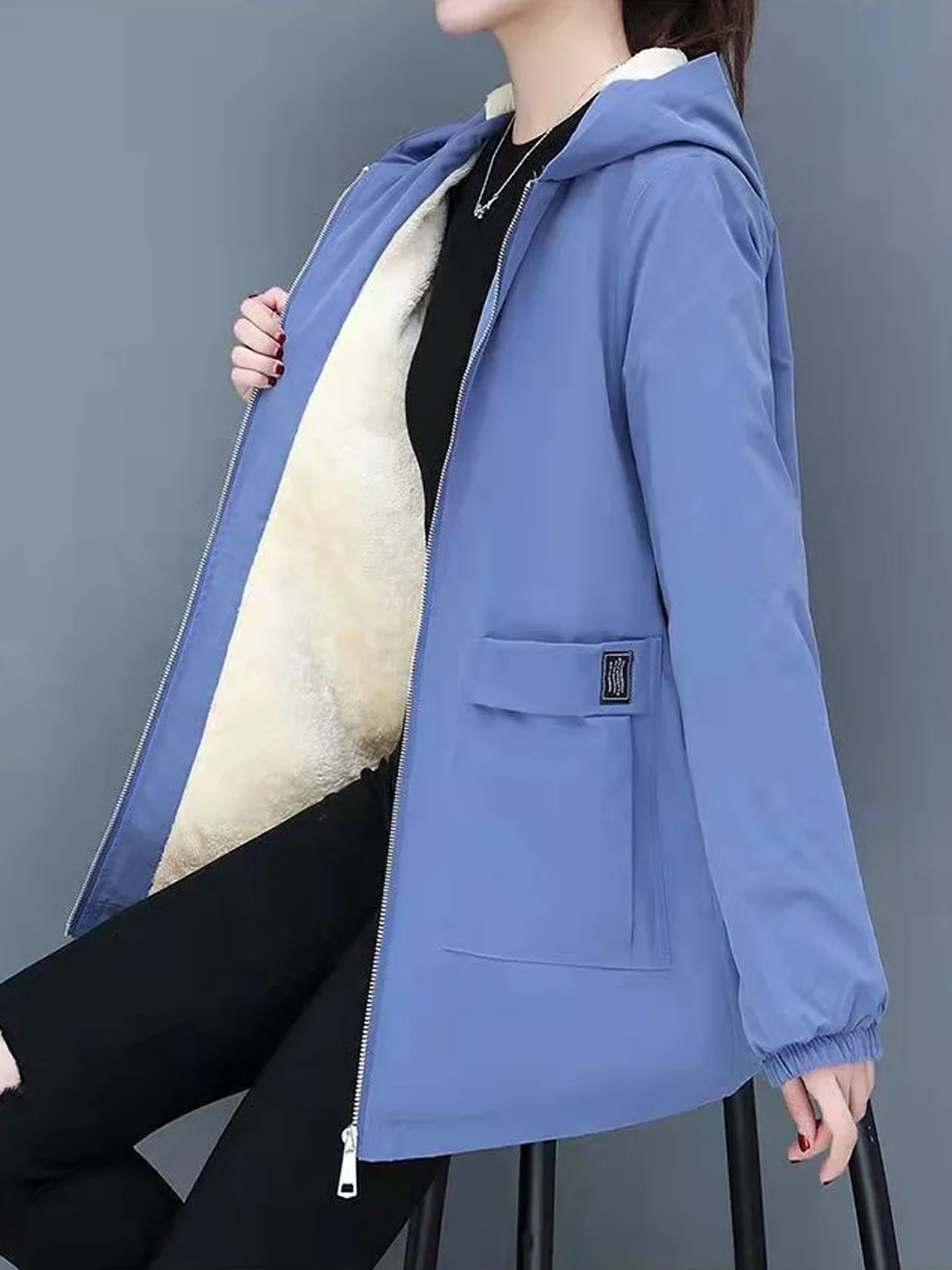 

Lamb Velvet Jaet Women's Thiened Fce 2024 Autumn Winter Sle Casual Long Sve Zipper Closure Mid-Length Coat