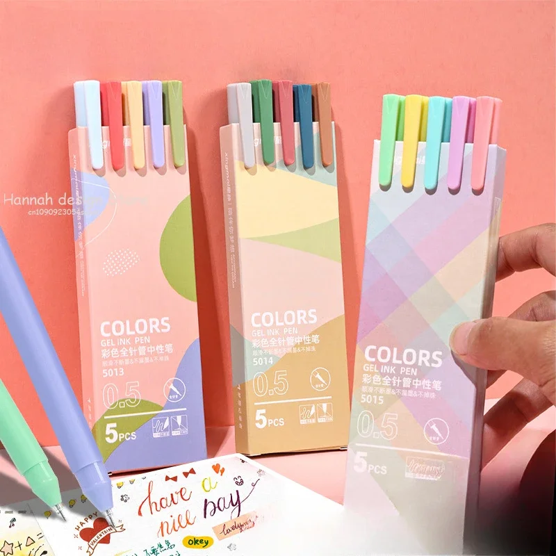 5Pcs/set Morandi Gel Pen 0.5mm Refill Smooth Ink Writing Durable Signing Pen 5 Colors Vintage Color Macarons Pens Gift Set