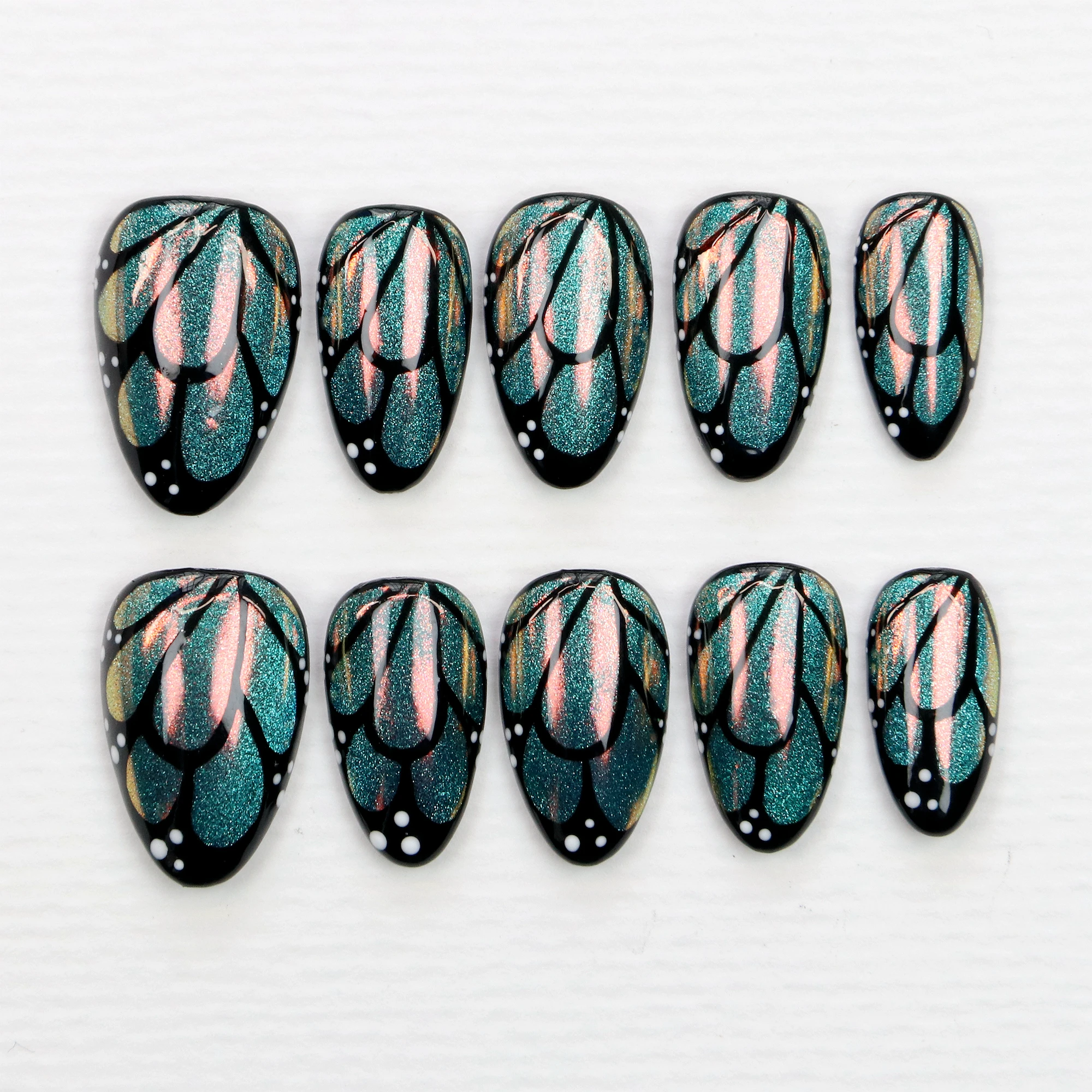 10Pcs 3D Beautiful Handmade Manicure Press On Nails, Acrylic Fake Handpainted Flowers Custom Design Adhesive Nail File Set