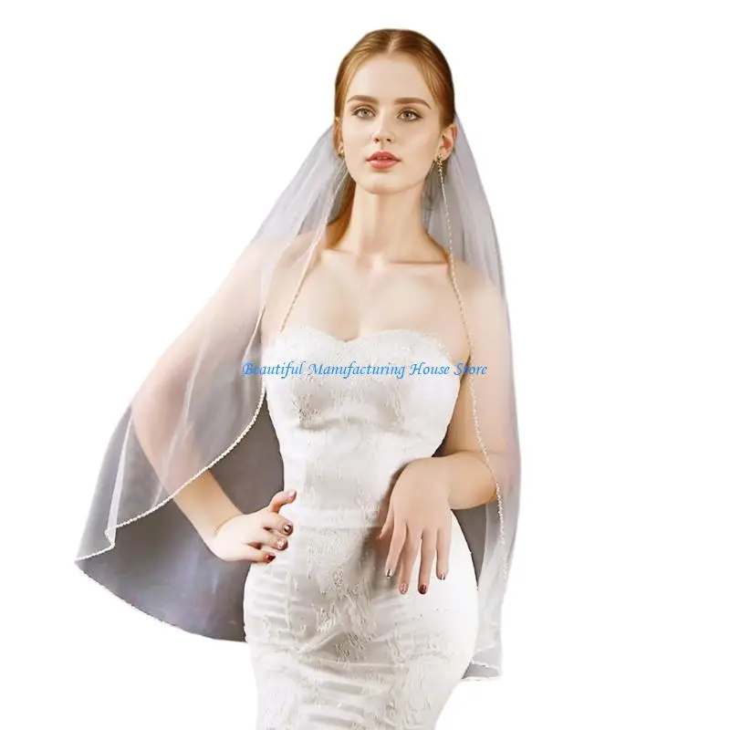 E56A غطاء رأس العروس حجاب مانتيا العروس أغطية الرأس مانتيا حجاب رائع مرصع باللؤلؤ مانتيا لإكسسوارات اللعب المدرسية
