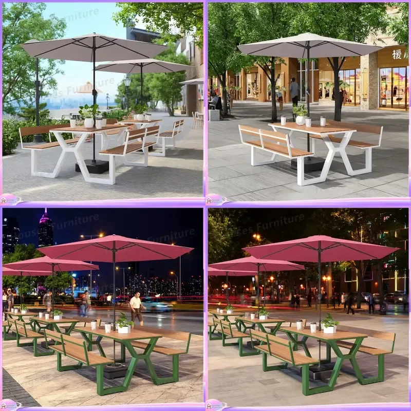 Outdoor Integrated Table and Chair Set Wooden Movable Modern Garden Furniture Camping Yard Patio Picnic Folding Combo