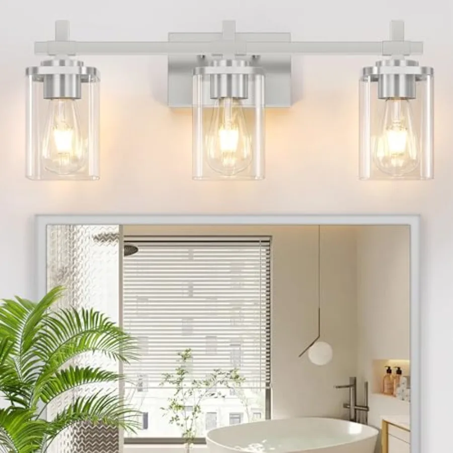 

Brushed Nickel Bathroom Light Fixtures, Bathroom Vanity Light with Glass Shades, Modern Vanity Lights for Mirror, Wall Lights f