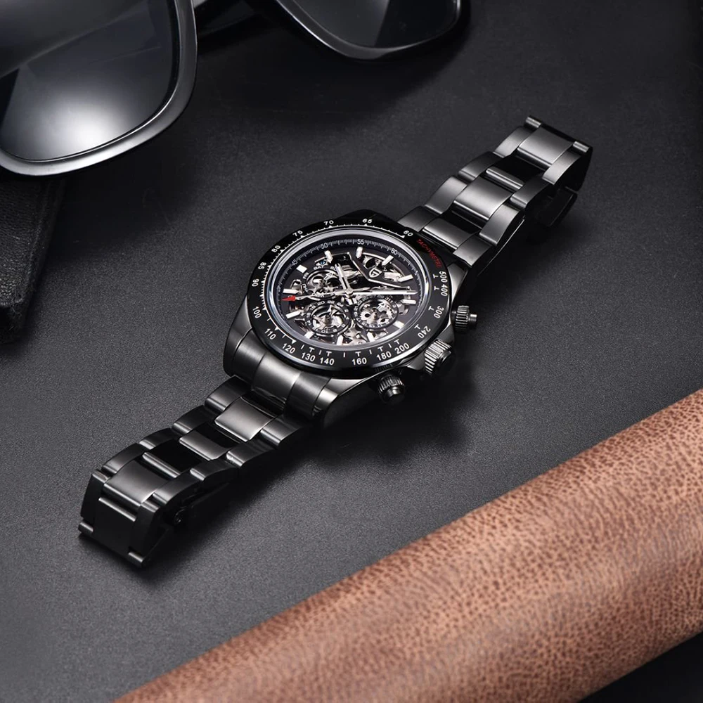 PAGANI DESIGN Orologio meccanico automatico Orologio subacqueo da uomo sportivo con datario multifunzionale luminoso in acciaio inossidabile + confezione regalo