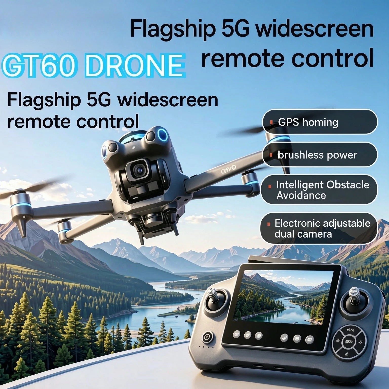 Original GT60 RC Quadcopter With Airdrop Function GPS Positioning Screen Brushless Drone 5G FPV Foldable Aerial Camera Drone