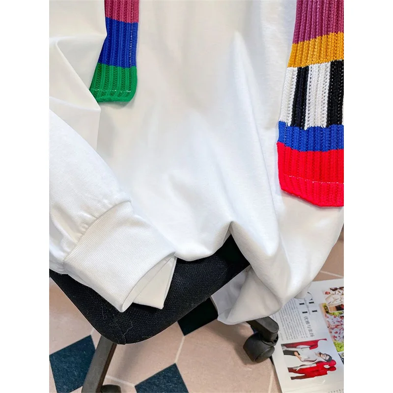 Female Spring Summer Korean Fashion Simplicity Patchwork Solid Color O-neck Women Clothes All-match Appear Thin Long Sleevetops