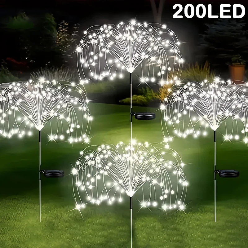 200LED Solar Firework Lamp Outdoor Dandelion Light Copper Wire Fairy LED Garden Pathway Lawn Decoration