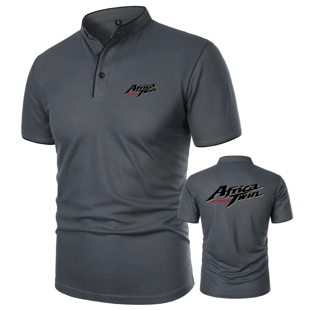 Mens Short Sleeve Polo Shirt Africa Twin Crf Motorcycle Motorbike Tee Vintage Henley Shirt Mesh Cotton T-Shirts Camping Tshirt