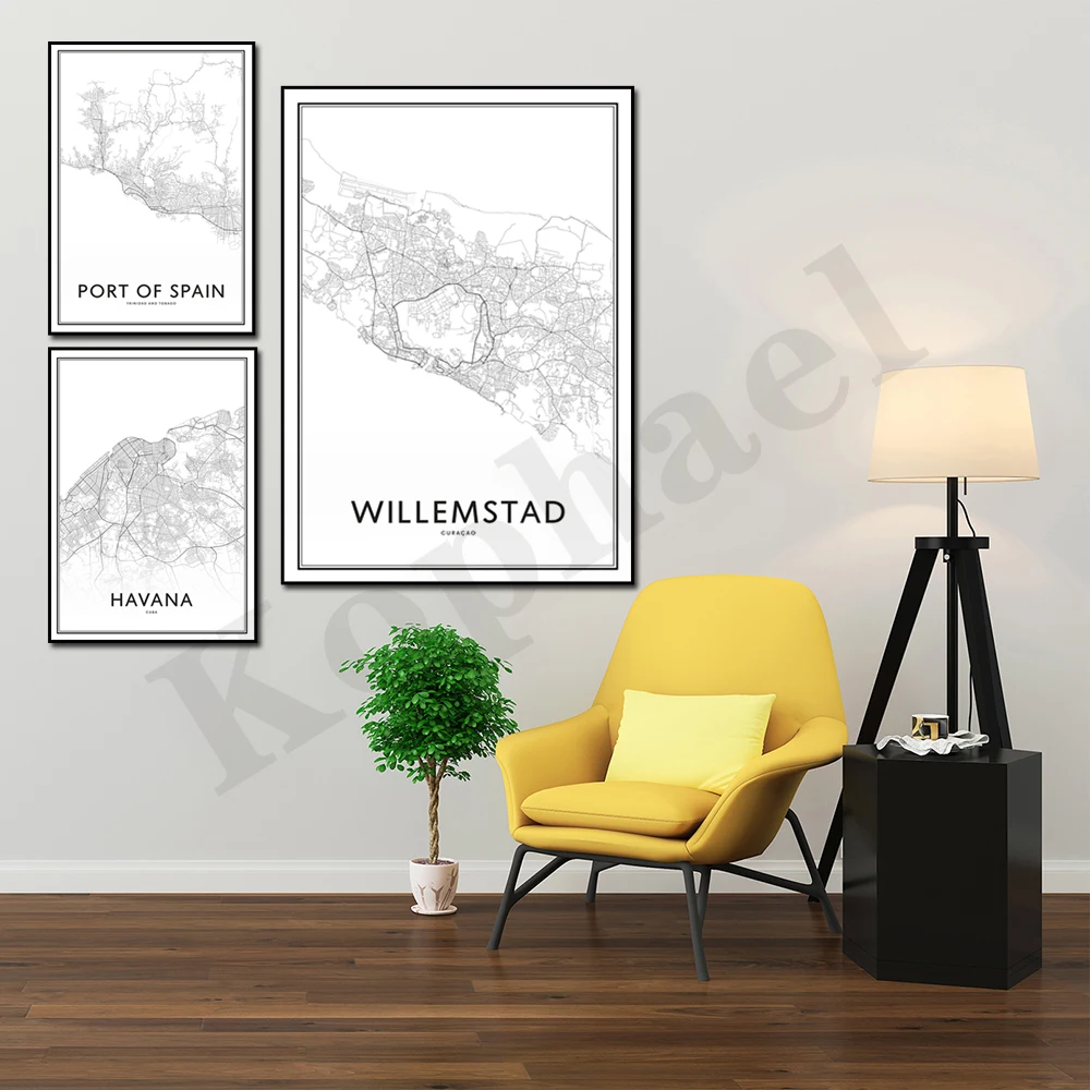 Port of Spain Havana Willemstad Port-au-Prince Auckland City Map Home Wall Decor Poster