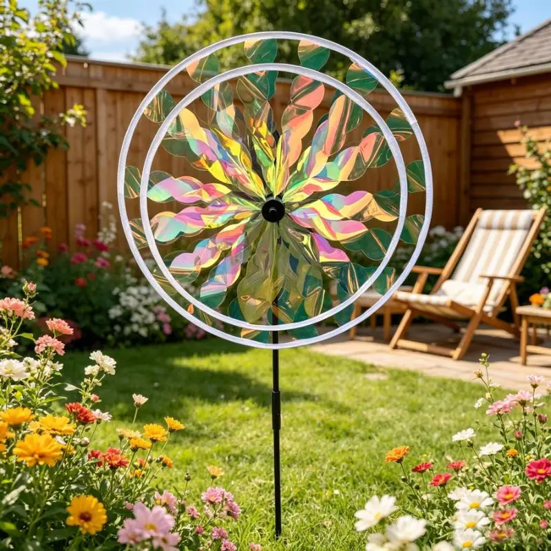 Colorful Reflective Ball Windmill: Rainbow Effect Durable Plastic Jade Garden Outdoor Decoration Ornaments