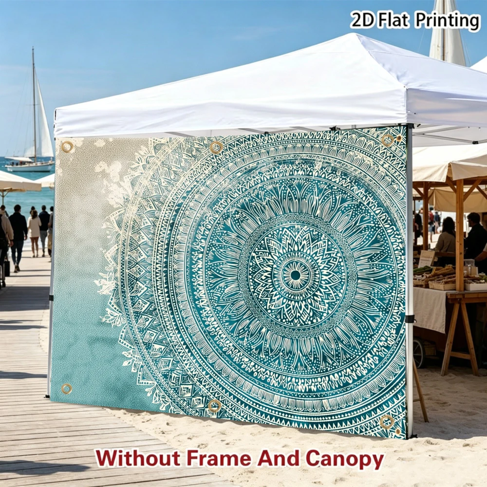 1pc 2D Printed Sidewall Sun Shelter with Intricate Blue Mandala Design with Ornate Circular Patterns, RV Camping, Road Trip Camp