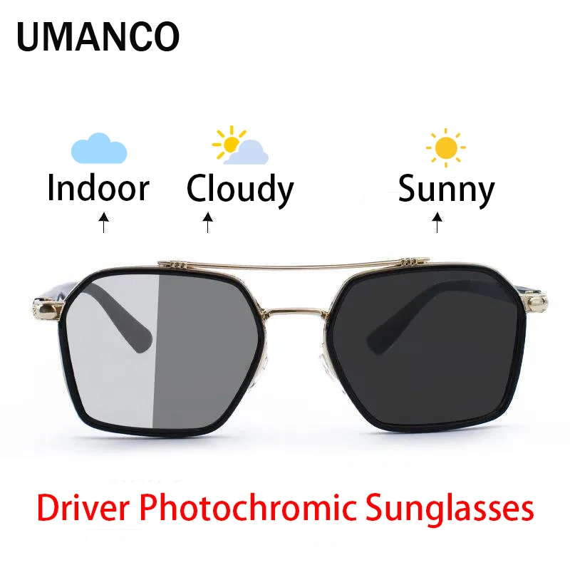 

Umanco Square Driver Photochromic Sunglasses for Men Women PC Metal Frame Change Color Sun Glasses Anti UV400 Trendy Design