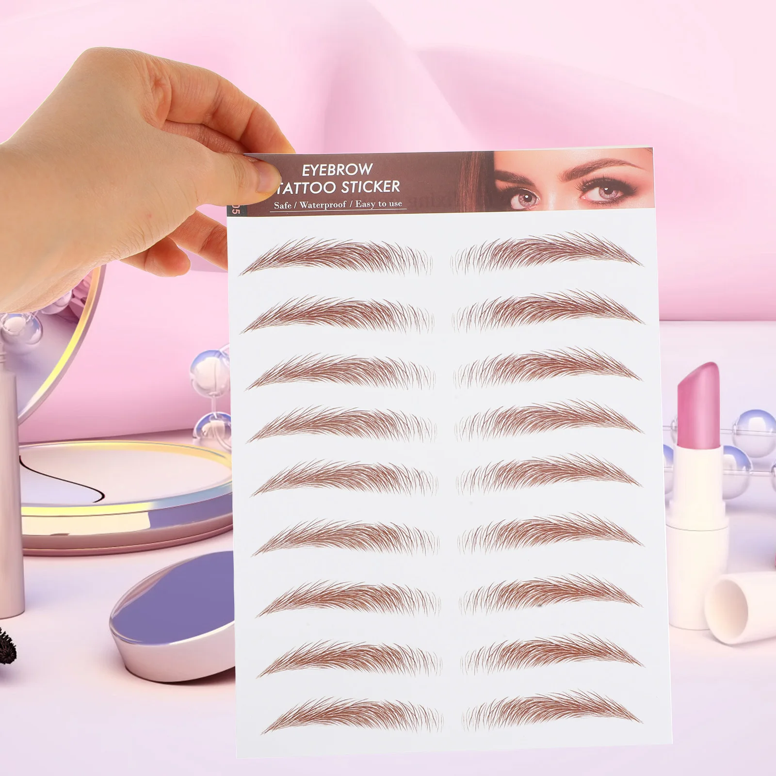 

6 Sheets Eyebrow Stickers Black 6d Transfer Brows Peel off Imitation Decal Geometry Template Authentic