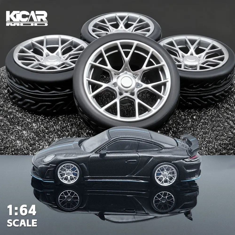 Kicarmod 1/64 Harzräder mit Gummireifen für Druckgussmodell, deutsche Sportwagenteile, RacingToy, 4-teiliges Set – Detail 1