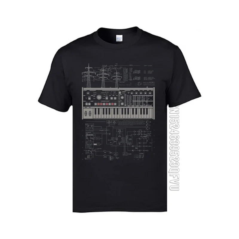 Electron Music Synthesizer Illustration T-Shirts For Men 100% Cotton Music Band Club Tops & Tees Electronic Keyboard AM T-shirts