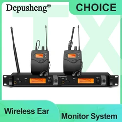 Depusheng TX2 Wireless Ear Monitor System 2 Channel 2 Bodypack Monitor with in Earphone Wireless Type Used for Stage or Studio