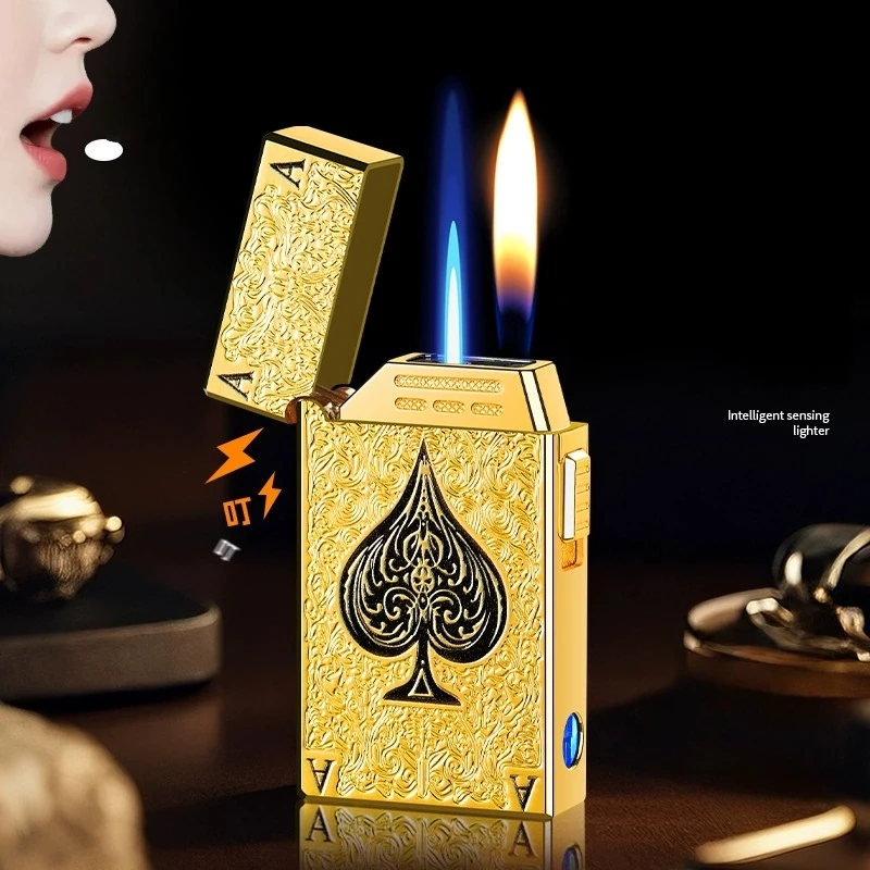 

Intelligent Induction Steel Sound Dual Fire Conversion Lighter Windproof Direct Spray Inflatable Lighter High-end Men's Gift