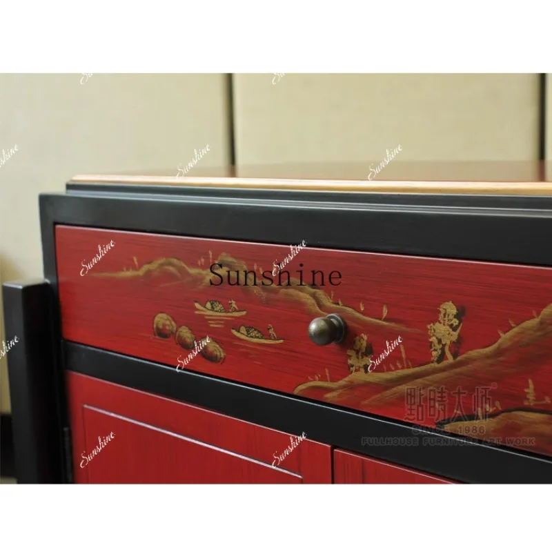 Retro new Chinese red painted simple entrance cabinet corridor table  FT
