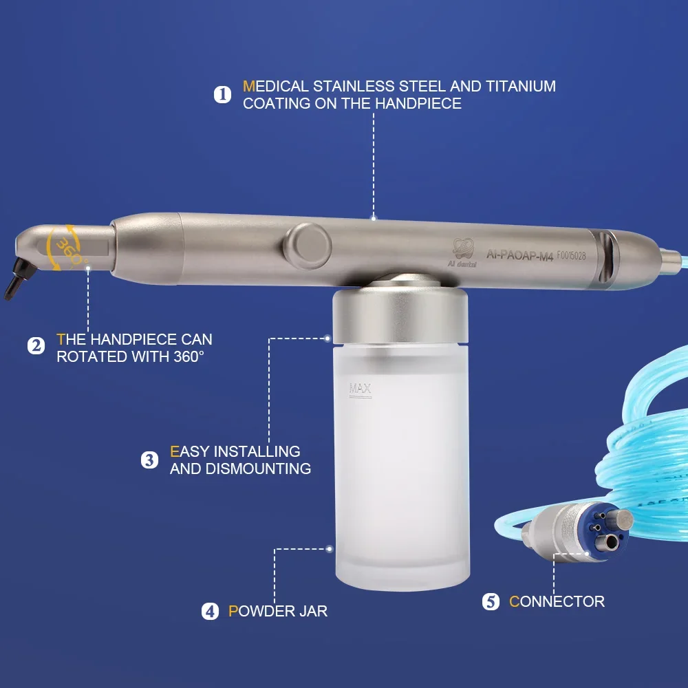 instruments air flow sandblaster gun  stainless  polishing extraoral system 4 holes 360 rotation  tool