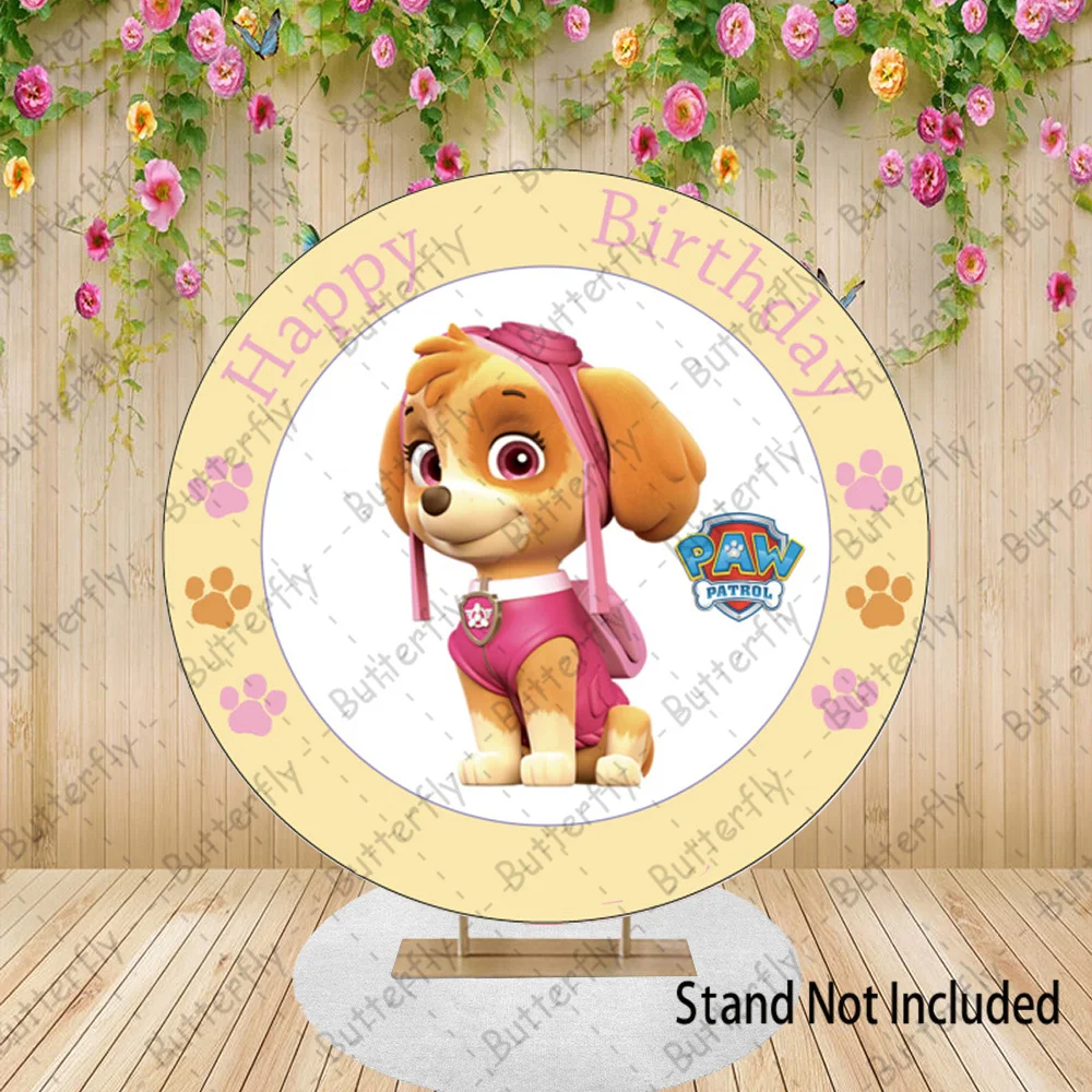 

Happy Birthday Logo Skye Flying Dog Girl Paw Patrol Dog Rescue Backdrop Birthday Round Photography Baby Shower Background Banner