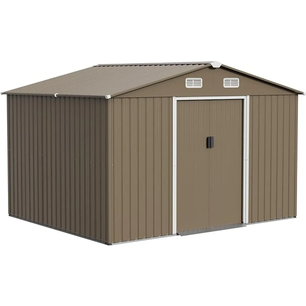 

10FT x 8FT Outdoor Storage Shed, Waterproof, Lockable Door Metal Tool Shed with Sliding Door and Air Vents, Storage House