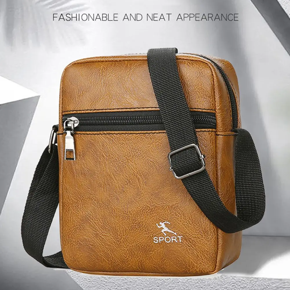 Men PU Leather Crossbody Messenger Bag Office Worker Sling Shoulder Bags Travel Brown Handbags Small Totes