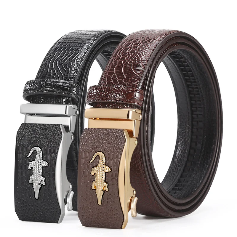 Men Ultra-fine Alloy Automatic Buckle Business Trendy Young Male Pants Waist Belt Black Single-clip Head