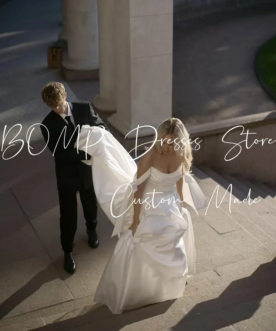 BOMP élégant épaules nues nœud Robe De mariée chérie perles Corset balayage Train taffetas Robe De mariée Robe De Mariée personnalisée