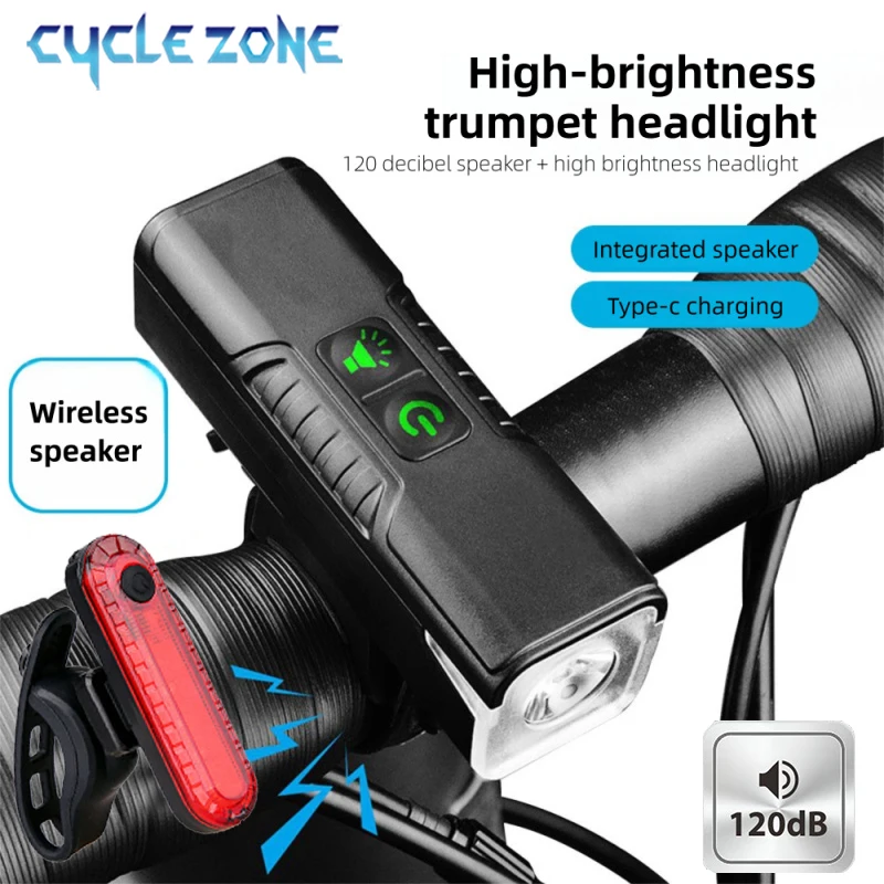 Bicycle Lamp Front Bike Light with Horn TYPE-C Rechargeable 