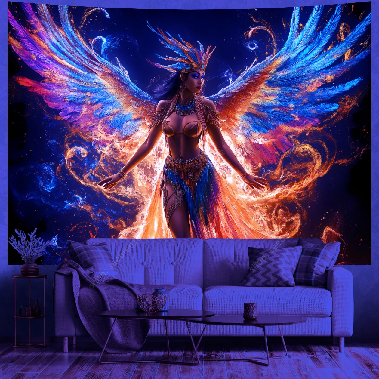 Tantra Egyptian Goddess UV Reactive Tapestry Wall Hanging Kawaii Room Decor Aesthetic Large Mandala Witchcraft Boho Tapestries