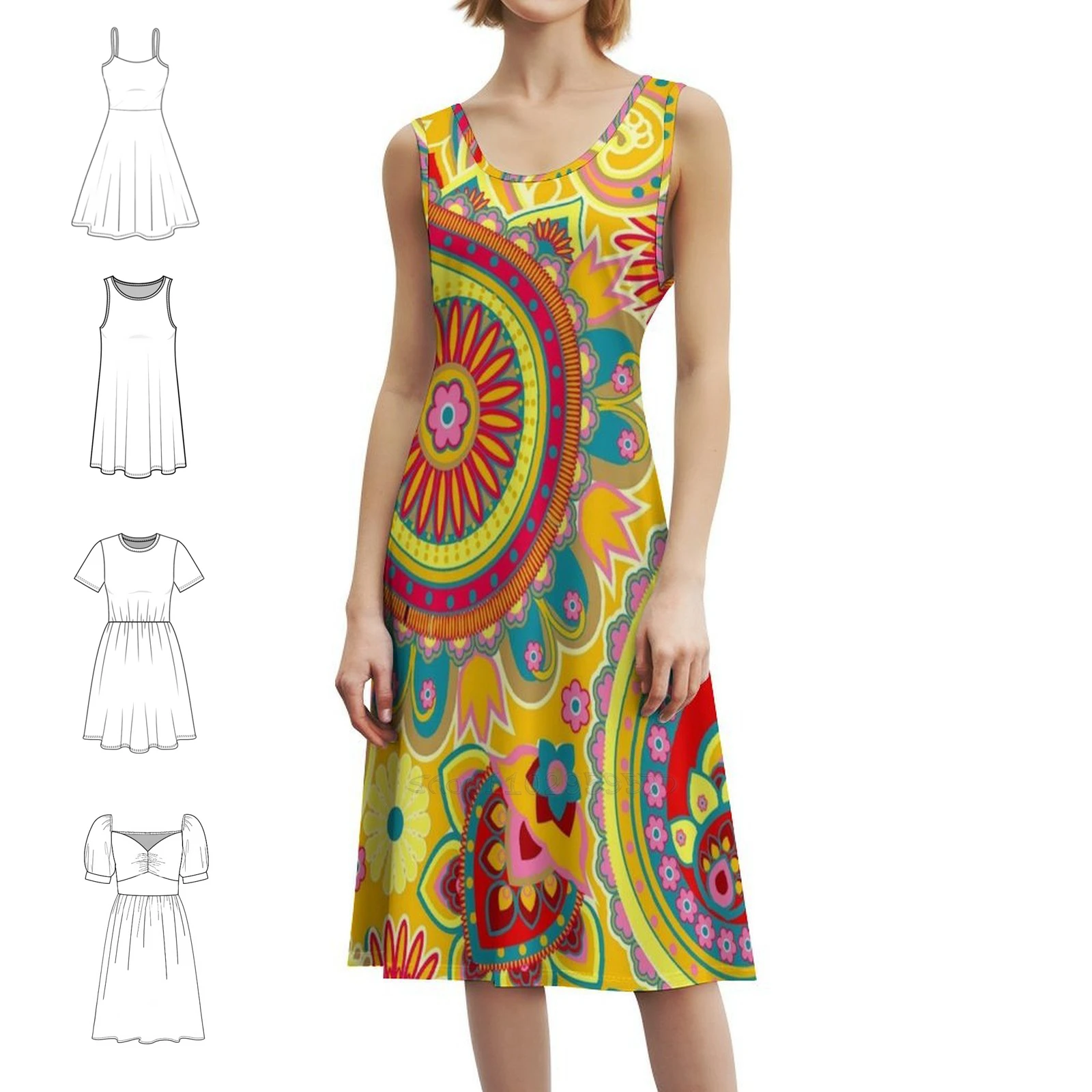 

Paisley Retro With Bright Colors Floral Smock Dress For Women Spring Summer Casual Dress For Party Paisley Retro Bright Colors