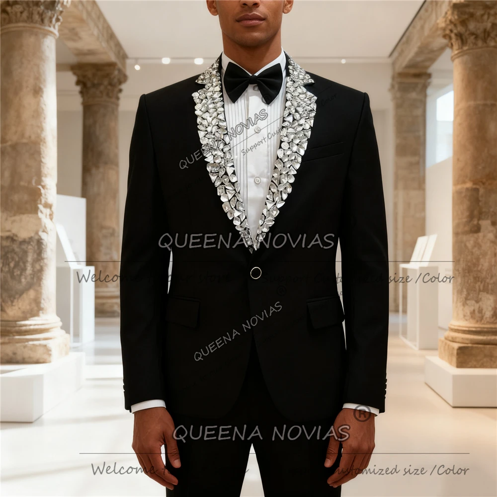 

Свадебный костюм жениха со стразами и бисером, комплект из 2 предметов, однобортный пиджак, брюки, костюм Homme, индивидуальный мужской банкетный наряд, смокинги