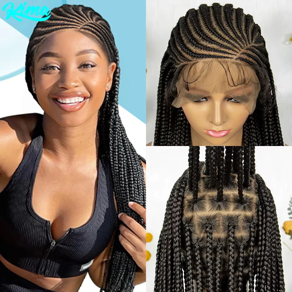 KIMA Synthetic Cornrow Box Braided Wig Full Lace Wigs Fulani Stitch Braids with Baby Hair for Black Women