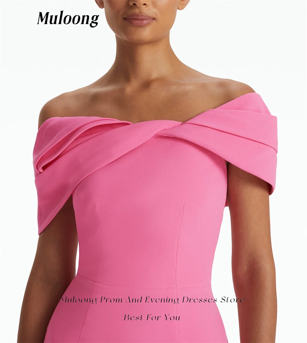 Muloong Pink Off-shoulder Dress with Asymmetric Shoulder Drape Party Dress Floor Length Mermaid Luxury Evening Dress 2023