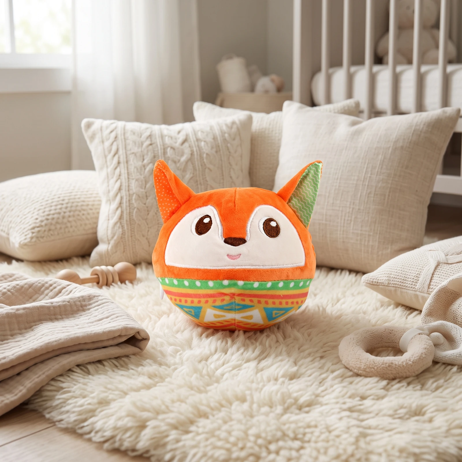 Soft Bouncing Ball Hand-Graspable Stuffed Ball with Music Toy Safe Developmental for Babies, Floor Play, Nursery